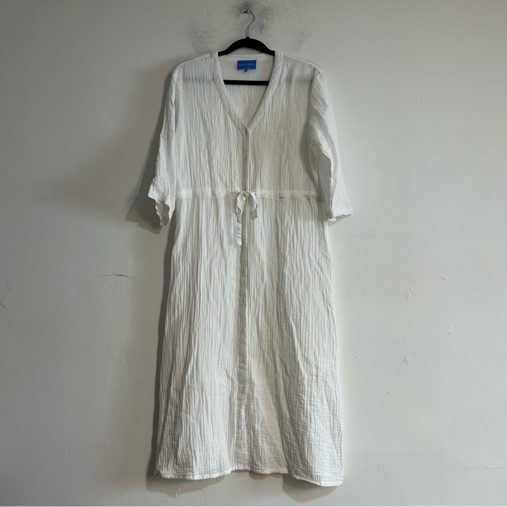 Alice Walk Cotton Gauze Button Front Midi Cover Up Dress Medium Coastal Beach